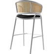 LeisureMod Ervilla Wicker Back and Leather Upholstered Bar Stool in Black/White