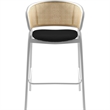 LeisureMod Ervilla Wicker Back and Leather Upholstered Bar Stool in Black/White