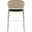 LeisureMod Ervilla Wicker Back and Leather Upholstered Bar Stool in Black/White