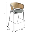 LeisureMod Ervilla Wicker Back and Leather Upholstered Bar Stool in Gray/White