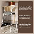 LeisureMod Ervilla Wicker Back and Leather Upholstered Bar Stool in Gray/White