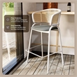 LeisureMod Ervilla Wicker Back and Leather Upholstered Bar Stool in Gray/White
