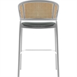 LeisureMod Ervilla Wicker Back and Leather Upholstered Bar Stool in Gray/White
