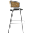 LeisureMod Ervilla Wicker Back and Leather Upholstered Bar Stool in Gray/White