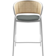 LeisureMod Ervilla Wicker Back and Leather Upholstered Bar Stool in Gray/White