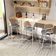 LeisureMod Ervilla Wicker Back and Leather Upholstered Bar Stool in Gray/White