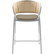 LeisureMod Ervilla Wicker Back and Leather Upholstered Bar Stool in Taupe/White