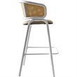 LeisureMod Ervilla Wicker Back and Leather Upholstered Bar Stool in Taupe/White