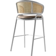 LeisureMod Ervilla Wicker Back and Leather Upholstered Bar Stool in Taupe/White