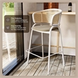 LeisureMod Ervilla Wicker Back and Leather Upholstered Bar Stool in Taupe/White