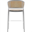 LeisureMod Ervilla Wicker Back and Leather Upholstered Bar Stool in White/White