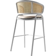 LeisureMod Ervilla Wicker Back and Leather Upholstered Bar Stool in White/White