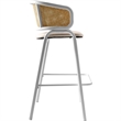 LeisureMod Ervilla Wicker Back and Leather Upholstered Bar Stool in White/White