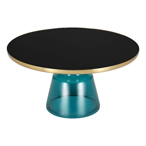 30&quot Round Coffee Table with Glass Top and Gold Iron Rim in Blue/Black