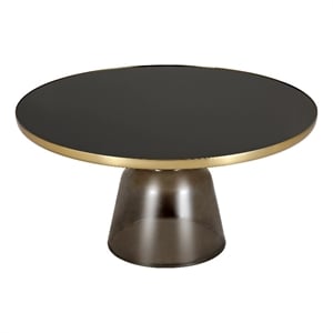 30&quot Round Coffee Table with Glass Top and Gold Iron Rim in Gray/Black