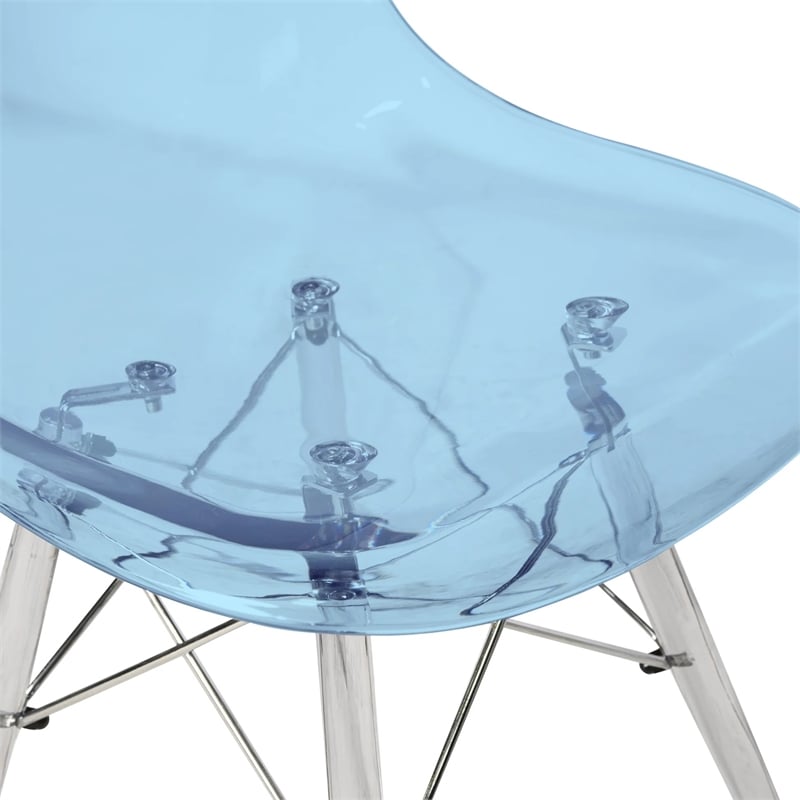 Dover Molded Curved Back Dining Side Chair in Transparent Blue and Acrylic Base