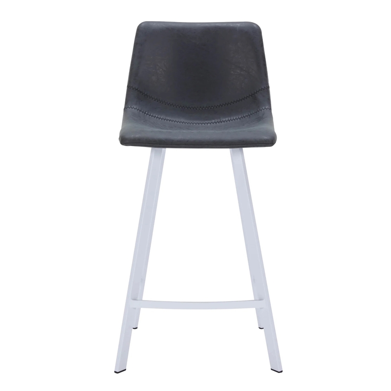 Elland Leather Upholstered Bar Stool Charcoal Black/White Iron Legs & Footrest