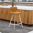 Elland Leather Upholstered Bar Stool in Light Brown/White Iron Legs & Footrest