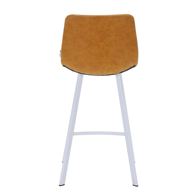 Elland Leather Upholstered Bar Stool in Light Brown/White Iron Legs & Footrest