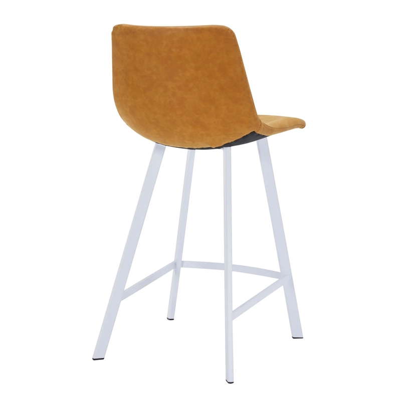 Elland Leather Upholstered Bar Stool in Light Brown/White Iron Legs & Footrest