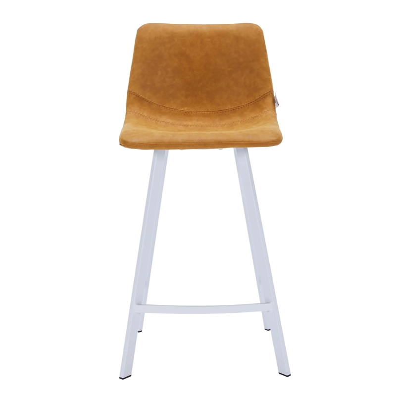 Elland Leather Upholstered Bar Stool in Light Brown/White Iron Legs & Footrest