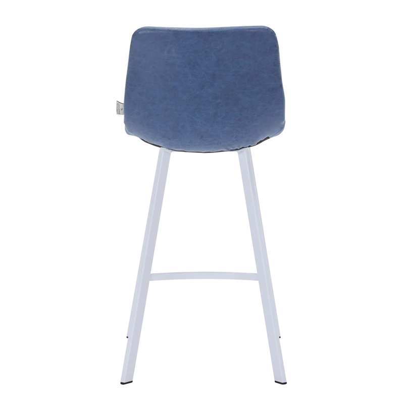Elland Leather Upholstered Bar Stool in Peacock Blue/White Iron Legs & Footrest