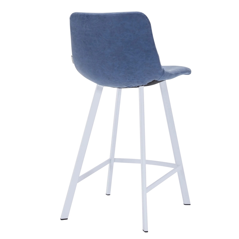 Elland Leather Upholstered Bar Stool in Peacock Blue/White Iron Legs & Footrest