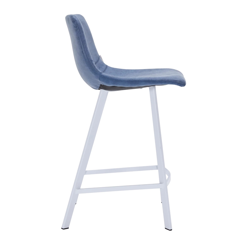 Elland Leather Upholstered Bar Stool in Peacock Blue/White Iron Legs & Footrest
