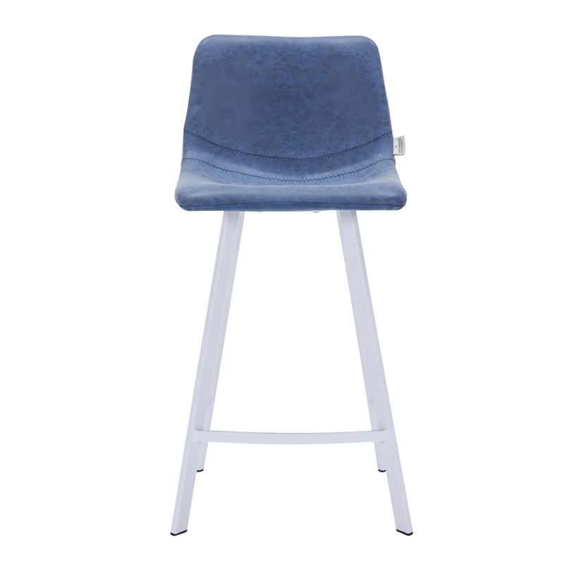 Elland Leather Upholstered Bar Stool in Peacock Blue/White Iron Legs & Footrest
