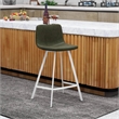 Elland Leather Upholstered Bar Stool in Olive Green/White Iron Legs & Footrest