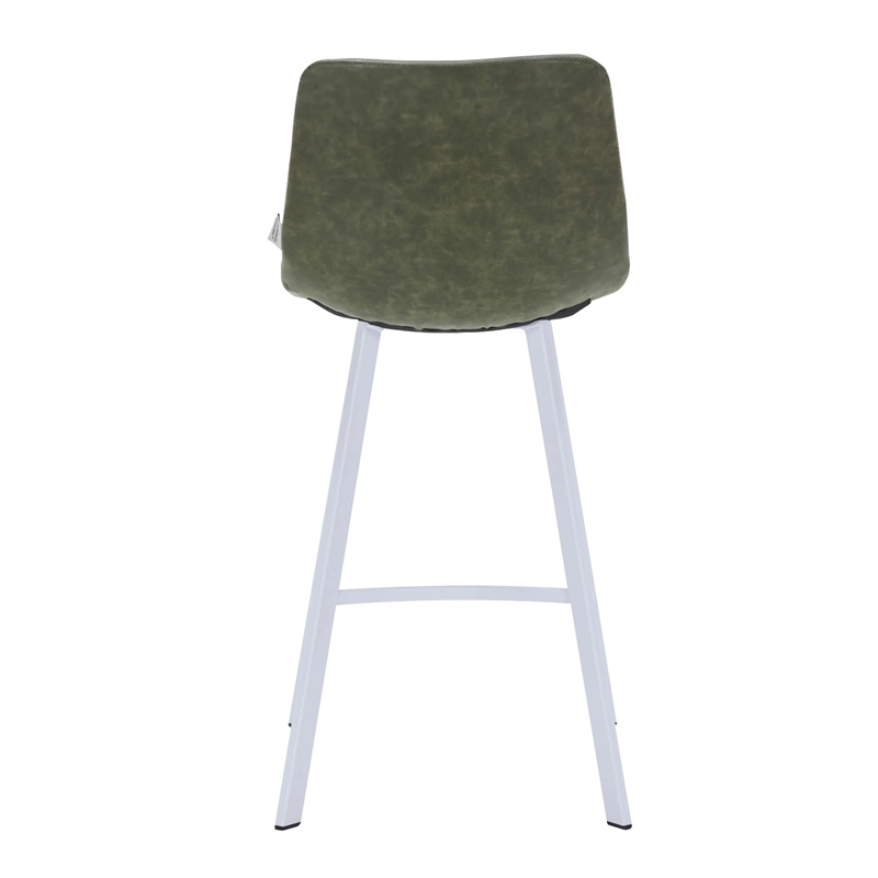 Elland Leather Upholstered Bar Stool in Olive Green/White Iron Legs & Footrest