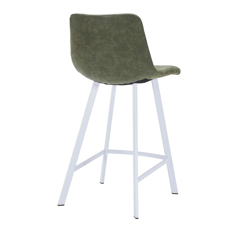 Elland Leather Upholstered Bar Stool in Olive Green/White Iron Legs & Footrest