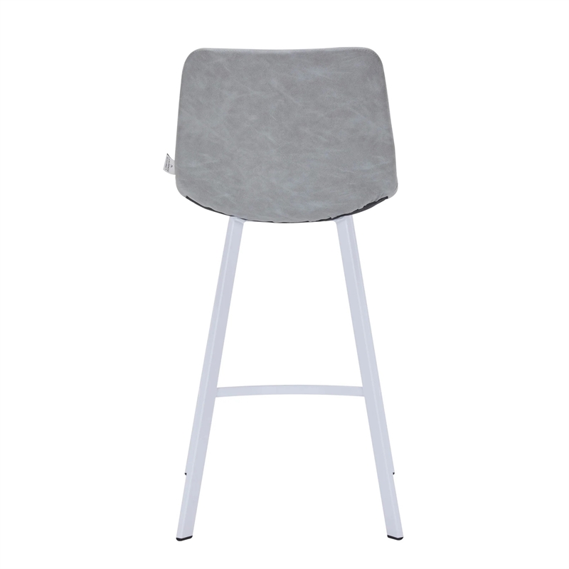 Elland Leather Upholstered Bar Stool in Light Gray/White Iron Legs & Footrest