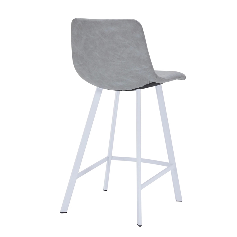 Elland Leather Upholstered Bar Stool in Light Gray/White Iron Legs & Footrest