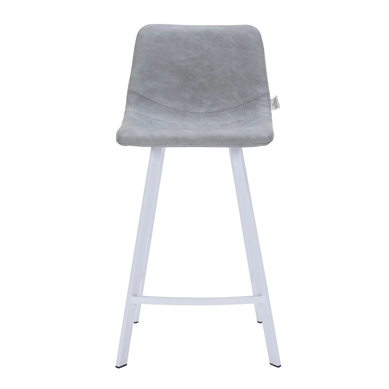 Elland Leather Upholstered Bar Stool in Light Gray/White Iron Legs & Footrest