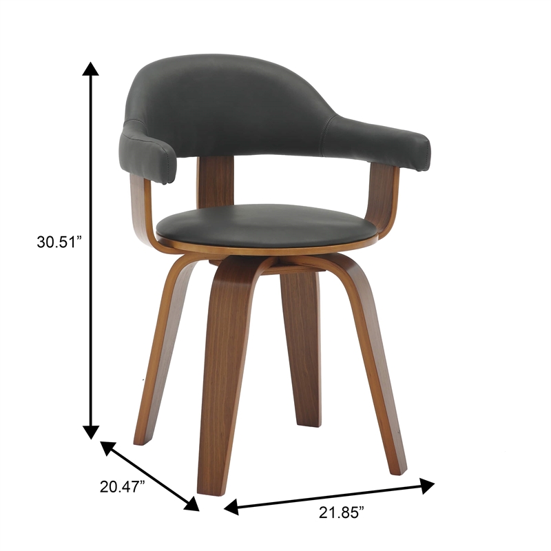 LeisureMod Brivo Leather Seat Swivel Dining Chair in Black/Walnut Frame