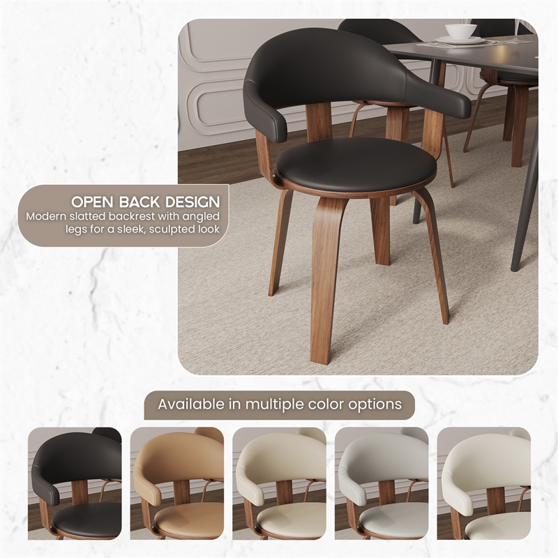 LeisureMod Brivo Leather Seat Swivel Dining Chair in Black/Walnut Frame