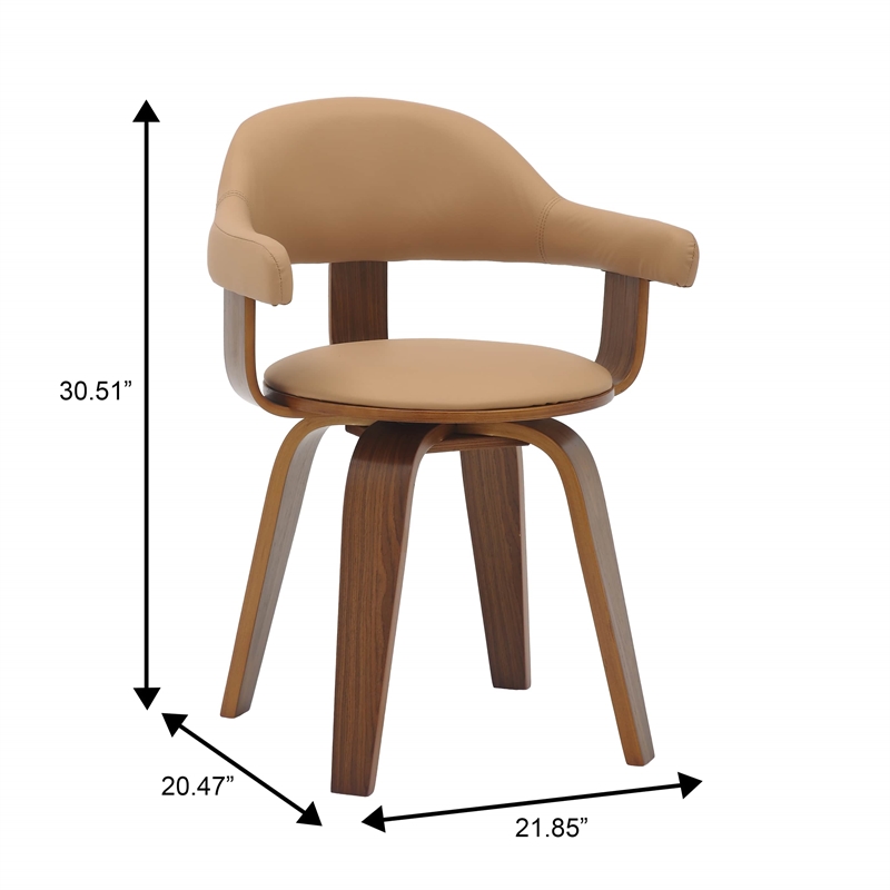 LeisureMod Brivo Leather Seat Swivel Dining Chair in Brown/Walnut Frame