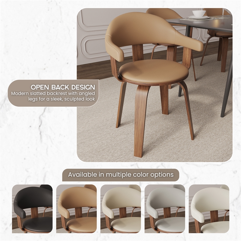 LeisureMod Brivo Leather Seat Swivel Dining Chair in Brown/Walnut Frame