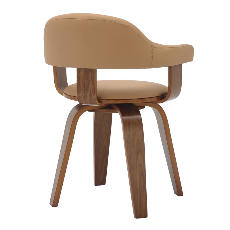 LeisureMod Brivo Leather Seat Swivel Dining Chair in Brown/Walnut Frame