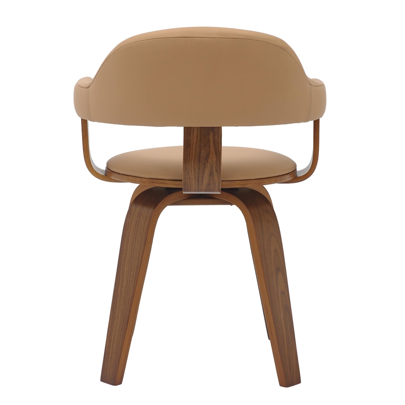 LeisureMod Brivo Leather Seat Swivel Dining Chair in Brown/Walnut Frame