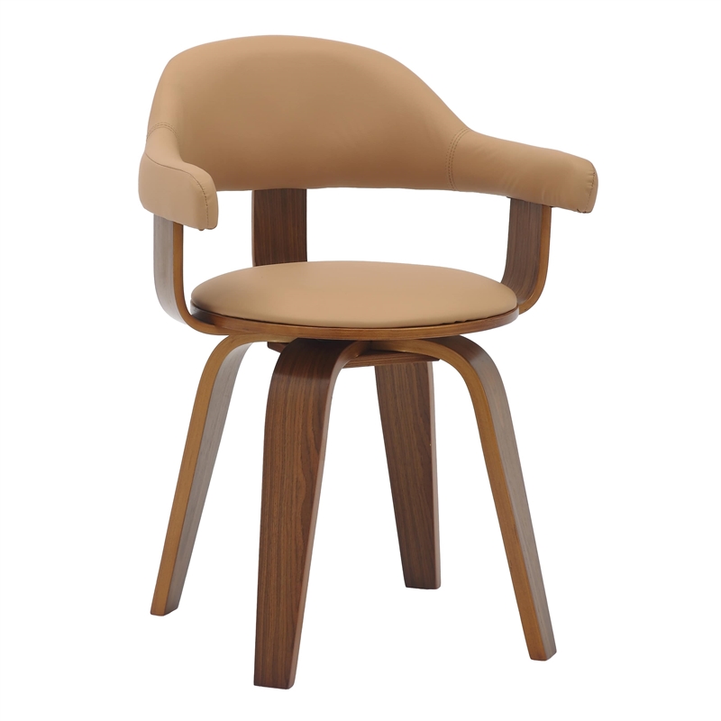 LeisureMod Brivo Leather Seat Swivel Dining Chair in Brown/Walnut Frame