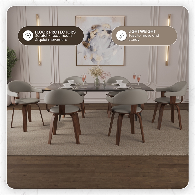 LeisureMod Brivo Leather Seat Swivel Dining Chair in Gray/Walnut Frame
