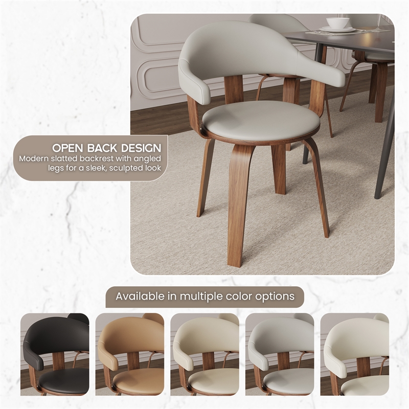 LeisureMod Brivo Leather Seat Swivel Dining Chair in Gray/Walnut Frame