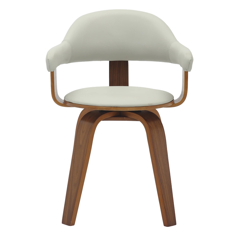 LeisureMod Brivo Leather Seat Swivel Dining Chair in Gray/Walnut Frame