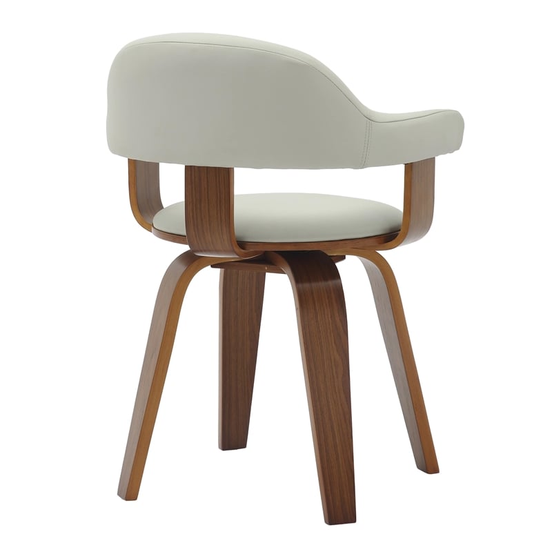 LeisureMod Brivo Leather Seat Swivel Dining Chair in Gray/Walnut Frame