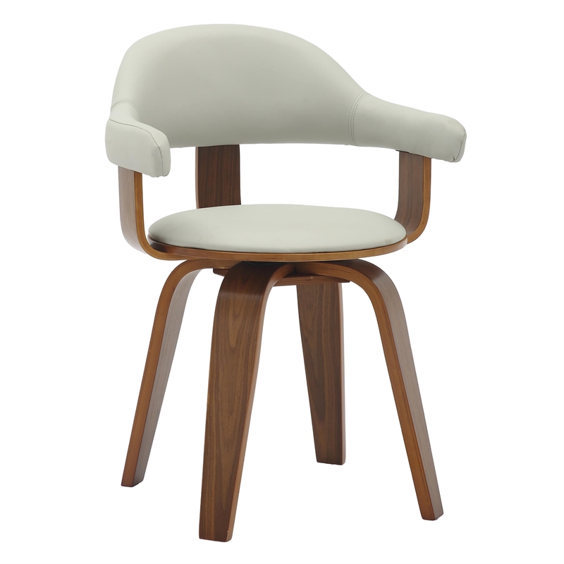 LeisureMod Brivo Leather Seat Swivel Dining Chair in Gray/Walnut Frame