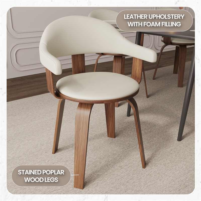 Modern Wooden Dining Chair Walnut Color Frame in White
