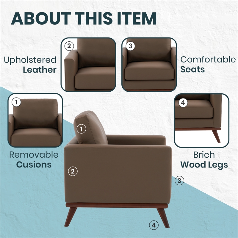 Chester Modern Faux Leather Accent Arm Chair in Taupe Leather