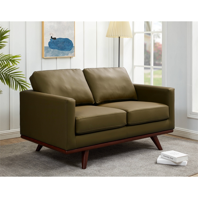 LeisureMod Chester Modern Faux Leather Loveseat Chair in Green Leather